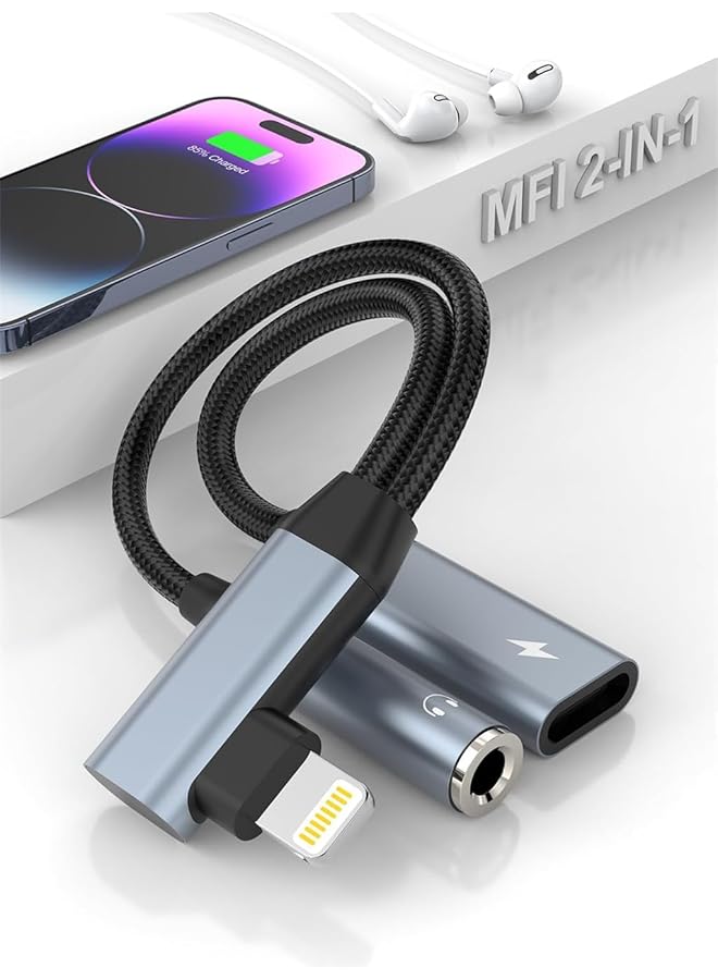 erorex Headphone And Charger Adapter For Iphone 2 In 1 Lightning To 3.5Mm Aux Audio And Lightning Charger Splitter Dongle For Iphone 14 13 12 11 Pro Max Pro Plus 8 7 6 Plus - Image 1