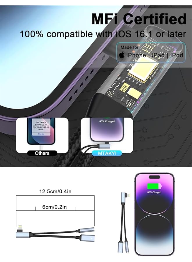 erorex Headphone And Charger Adapter For Iphone 2 In 1 Lightning To 3.5Mm Aux Audio And Lightning Charger Splitter Dongle For Iphone 14 13 12 11 Pro Max Pro Plus 8 7 6 Plus - Image 3