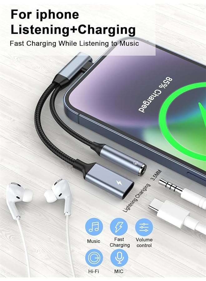 erorex Headphone And Charger Adapter For Iphone 2 In 1 Lightning To 3.5Mm Aux Audio And Lightning Charger Splitter Dongle For Iphone 14 13 12 11 Pro Max Pro Plus 8 7 6 Plus - Image 2
