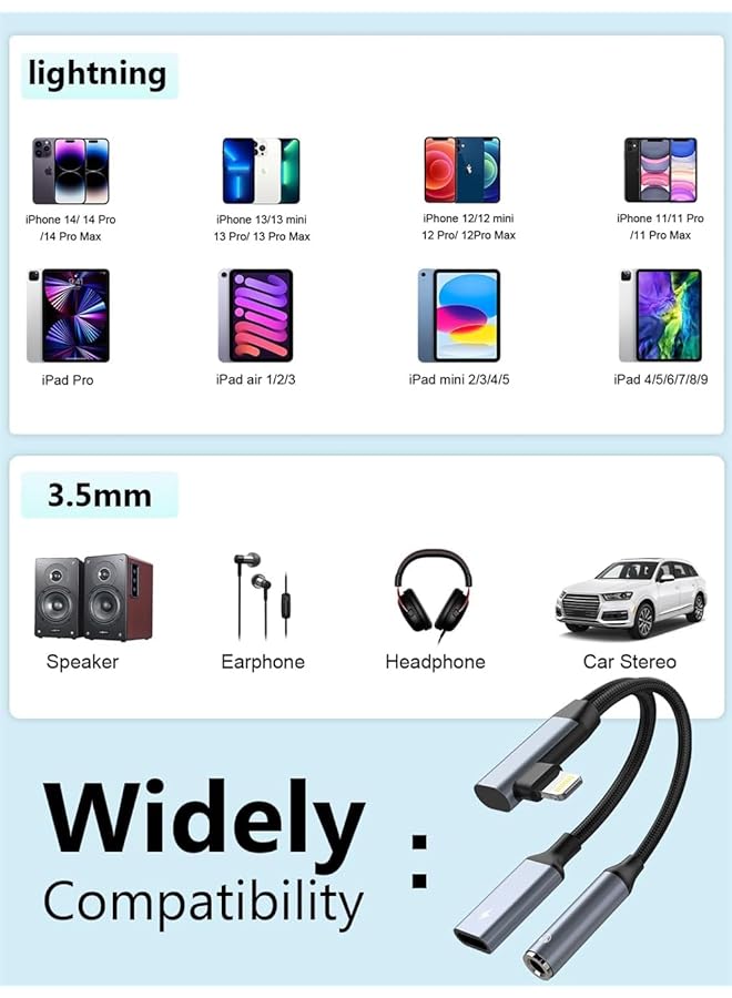 erorex Headphone And Charger Adapter For Iphone 2 In 1 Lightning To 3.5Mm Aux Audio And Lightning Charger Splitter Dongle For Iphone 14 13 12 11 Pro Max Pro Plus 8 7 6 Plus - Image 5