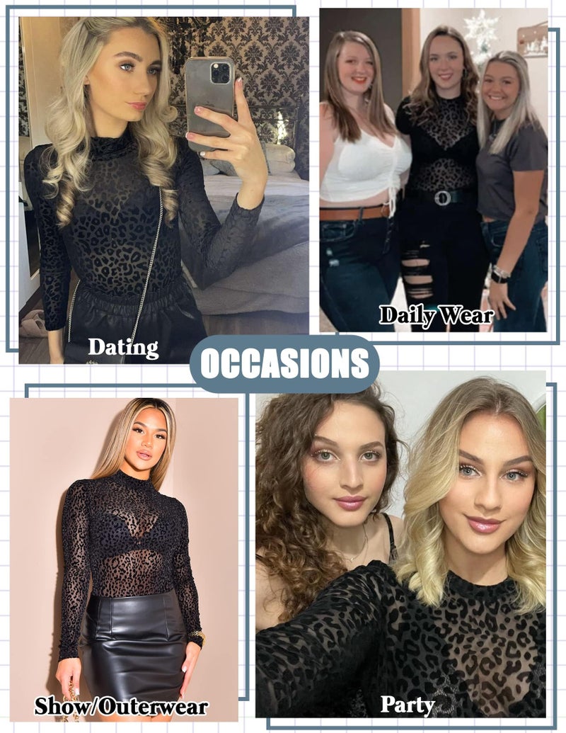 Avidlove أفيد لوف بدلة نسائية من الشبك الشفاف بأكمام طويلة وياقة دائرية، طباعة نمط الفهد - Image 5