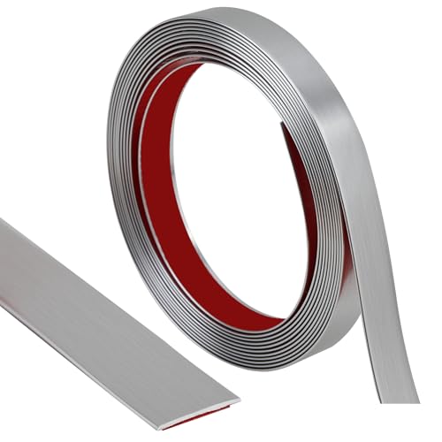 Lunghaa Peel and Stick Finish Molding Trim, Flexible Decoration Strip for Wall Tile Edge, Mirror, Cabinet, Furniture and DIY Home Decoration (Brushed Silver, 16.4 ft x 0.4 in) - Image 1