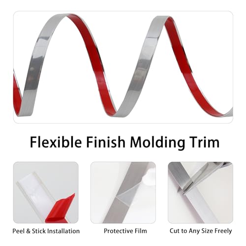 Lunghaa Peel and Stick Finish Molding Trim, Flexible Decoration Strip for Wall Tile Edge, Mirror, Cabinet, Furniture and DIY Home Decoration (Brushed Silver, 16.4 ft x 0.4 in) - Image 4