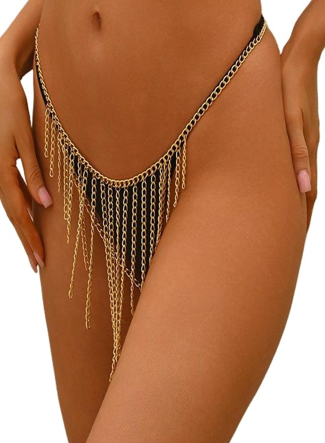 WFik Metal Tassel Waist Chain Thong for Women Party,Summer Beach Bikini Link Chain Belly Belt,Festival Rave Waist Body Jewelry (Gold) - Image 2