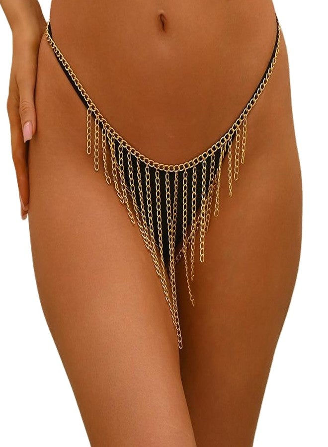 WFik Metal Tassel Waist Chain Thong for Women Party,Summer Beach Bikini Link Chain Belly Belt,Festival Rave Waist Body Jewelry (Gold) - Image 3