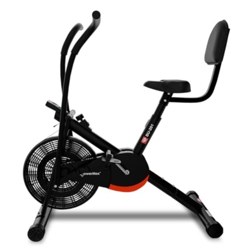 Powermax Fitness BU-201 Dual Action Air Bike With Back Support System for Home Workout 360 Smooth Pedaling Heavy-Duty Steel Frame Adjustable Resistance Non-Slip Handlebars LCD Monitor 3 PCS Assembly Tools Included - Image 1