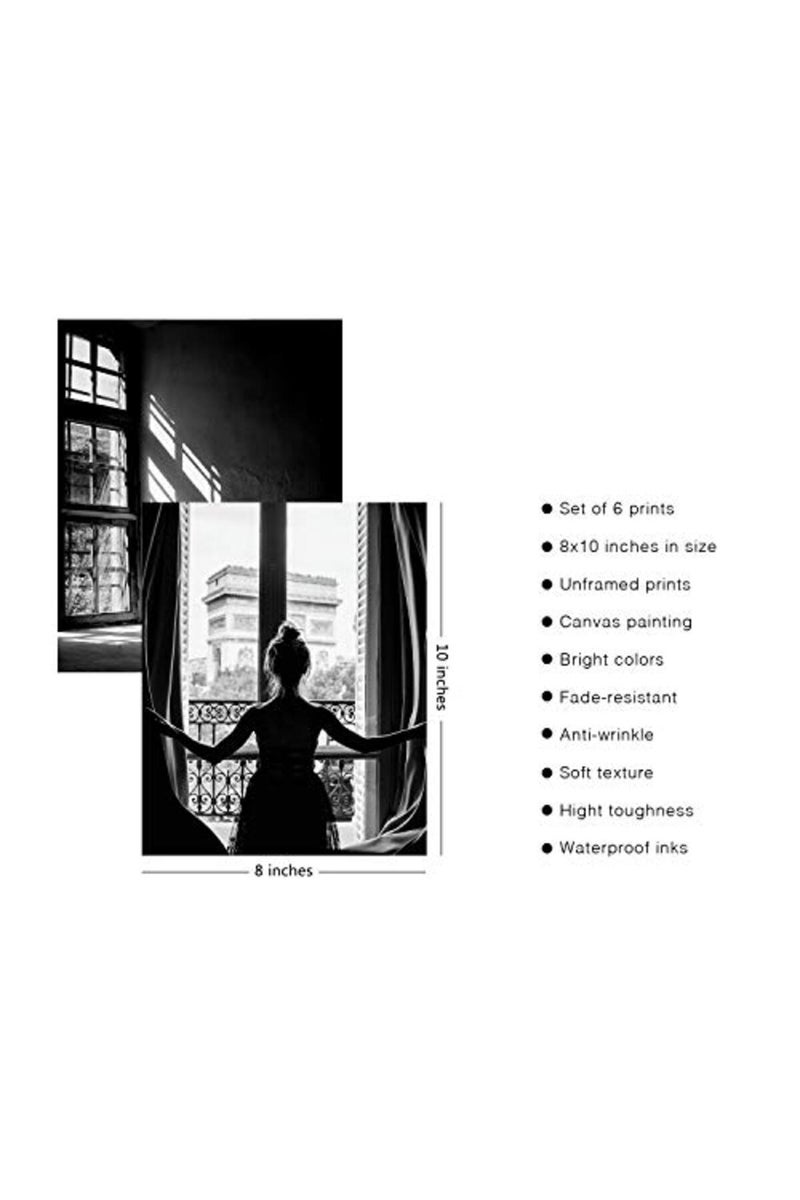 HoozGee Fashion Wall Art Prints Set of 6 Black and White Art Pink Roses Flower Wall Art Floral Trendy Posters Prints Canvas Art Pictures Bedroom Decor for Girls Room Decor (8"x10" UNFRAMED) - Image 3
