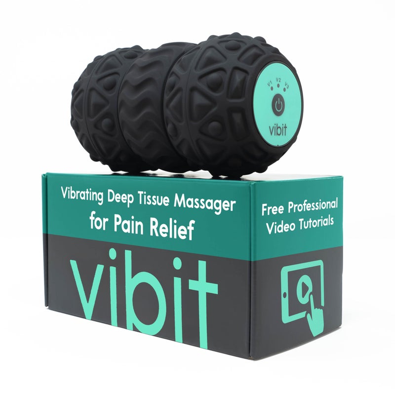 Vibit Vibrating Massager for Plantar Fasciitis Pain Relief and Sciatica Foot and Body Portable Massage Roller Deep Tissue Pain Relief from Feet to Neck Electric 3 Vibration Levels Black