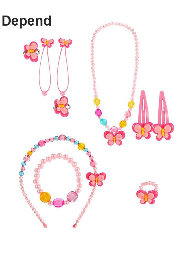 Depend Kids Jewelry Little Girls Plush Handbag Necklace Bracelet Ring Hair Clips Set Game of Children, Baby Girls Games Jewelry Party Favors Gift for Dress up Pretend Play  - Image 2