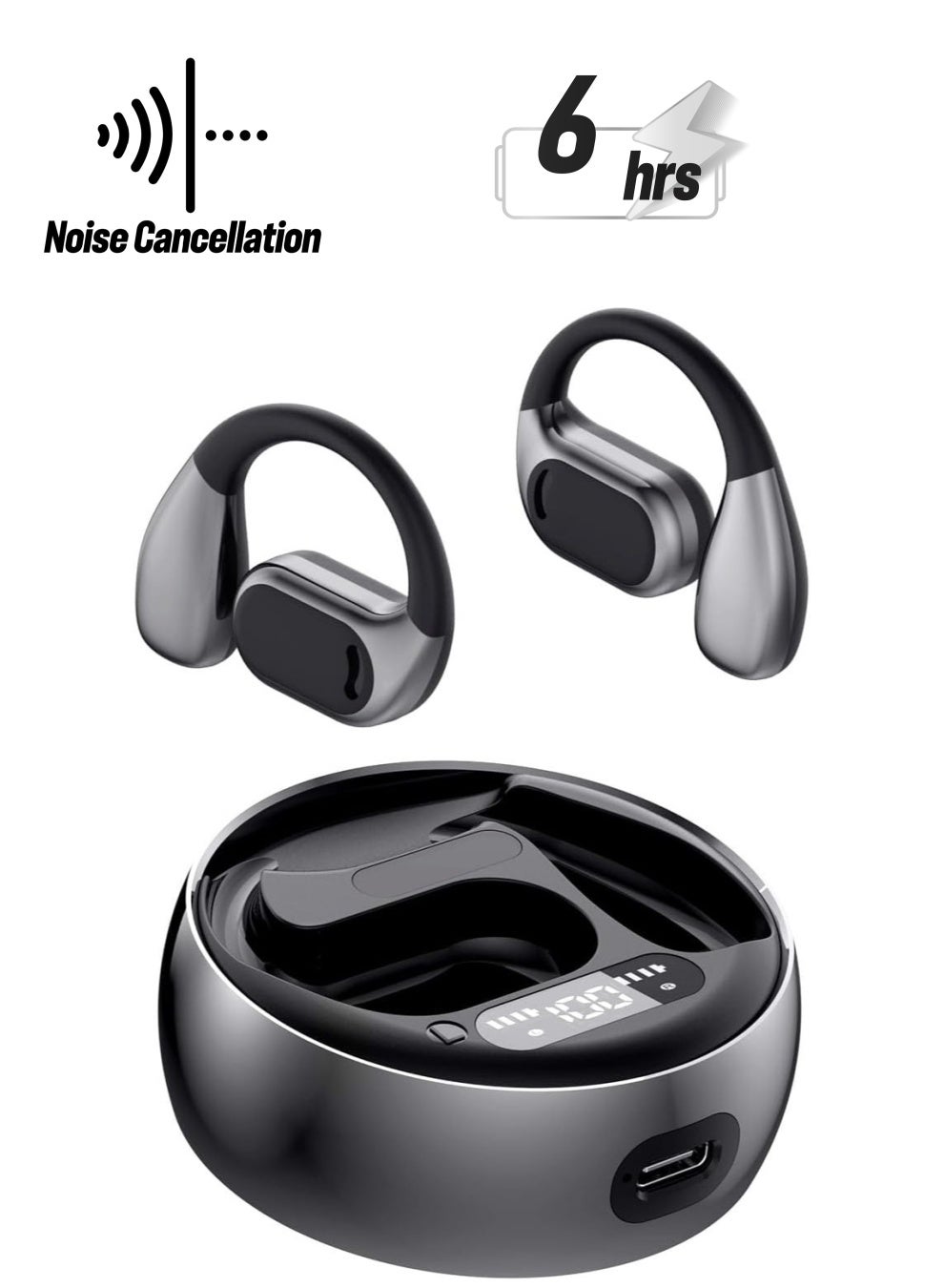 Open Ear Headphones True Wireless Headset Bluetooth 5.4, Air Conduction Earbuds with Noise Cancelling Microphone, 16.2mm Drivers, Clear Calls, Sports Workout, Compatible with iPhone and Android