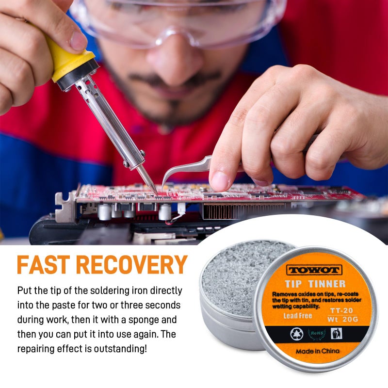 TOWOT Tip Tinner For Electronics Soldering, Iron Tip and Re-Tinning Solution, Removes Oxidation, 20g - Image 5