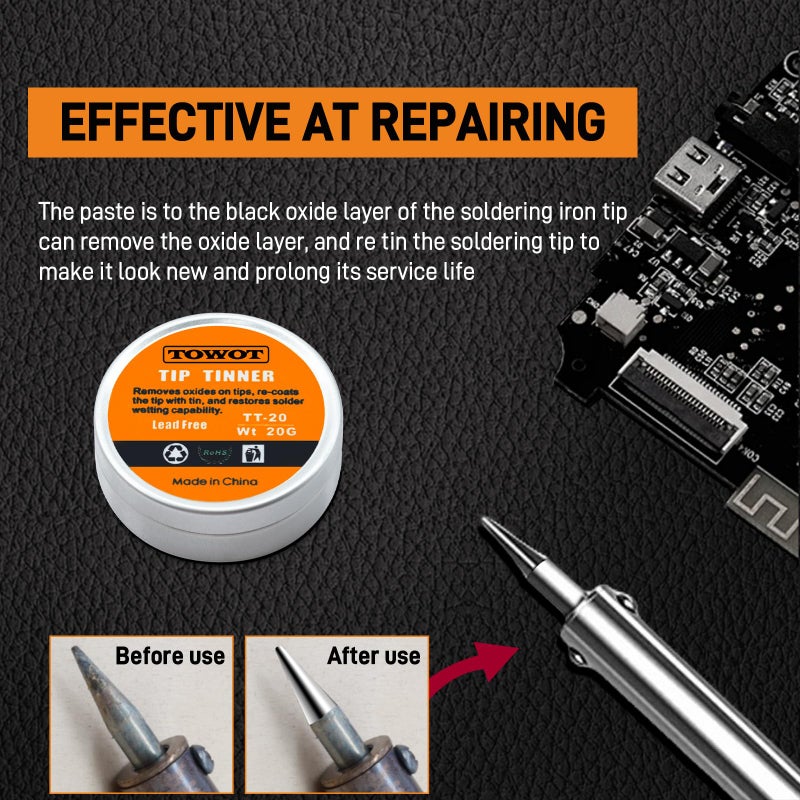 TOWOT Tip Tinner For Electronics Soldering, Iron Tip and Re-Tinning Solution, Removes Oxidation, 20g - Image 4