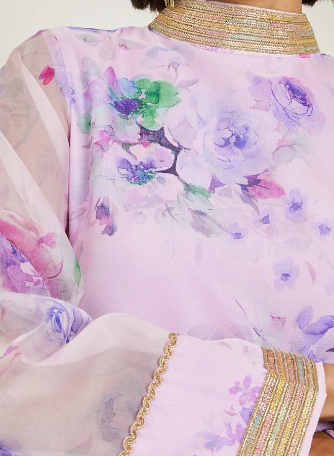 Amirah  Women Lilac Floral Print A-Line Jalabiya for Women | Best Price UAE