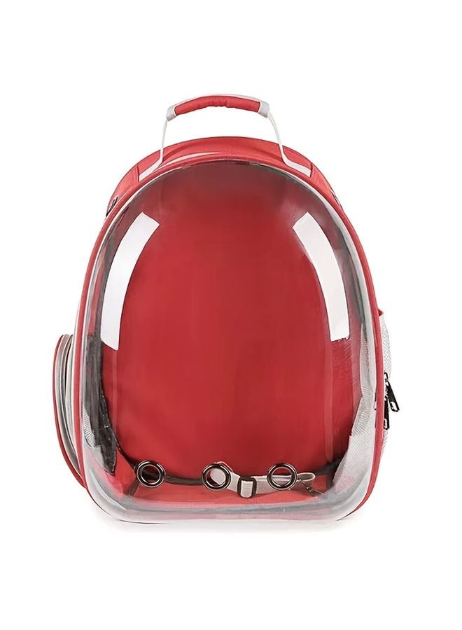 حقيبة ظهر محمولة للحيوانات الأليفة شفافة حمراء قابلة للتنفس للقطط والأرانب والببغاوات - Image 1