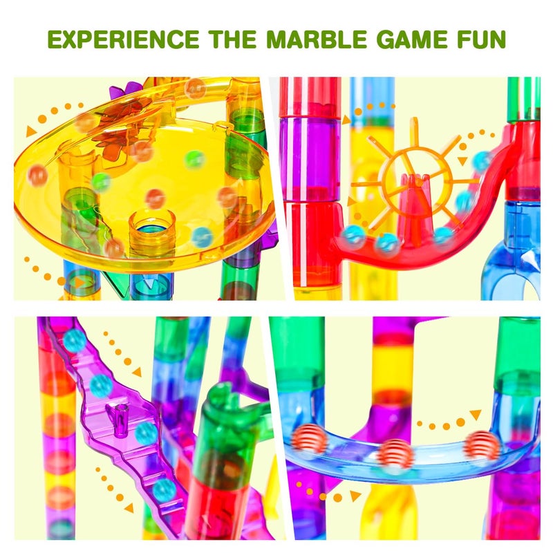 Meland Marble Run - 132Pcs Marble Maze Game Building Toy for Kid, Marble Track Race Set & STEM Learning Toys for Boy Girl Age 3 4 5 6 7 8 9+ (102 Translucent Marbulous Pcs & 30 Glass Marbles) - Image 3