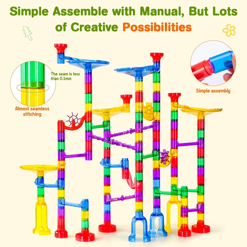 Meland Marble Run - 132Pcs Marble Maze Game Building Toy for Kid, Marble Track Race Set & STEM Learning Toys for Boy Girl Age 3 4 5 6 7 8 9+ (102 Translucent Marbulous Pcs & 30 Glass Marbles) - Image 5