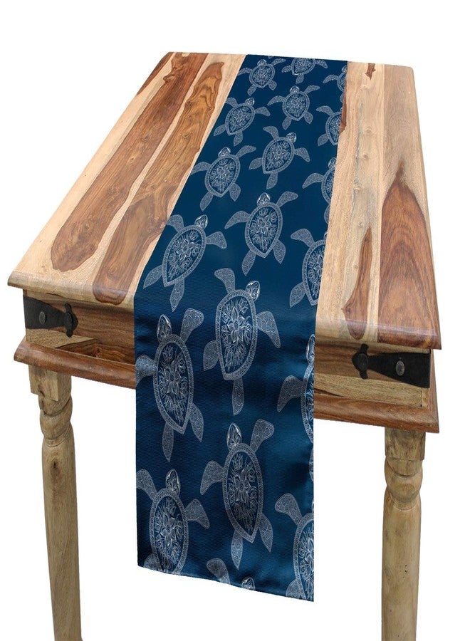 Lunarable Mandala Turtle Table Runner, Bohemian Pattern with Abstract Turtle in Oriental Style, Dining Room Kitchen Rectangular Runner, 16" X 72", Night Blue