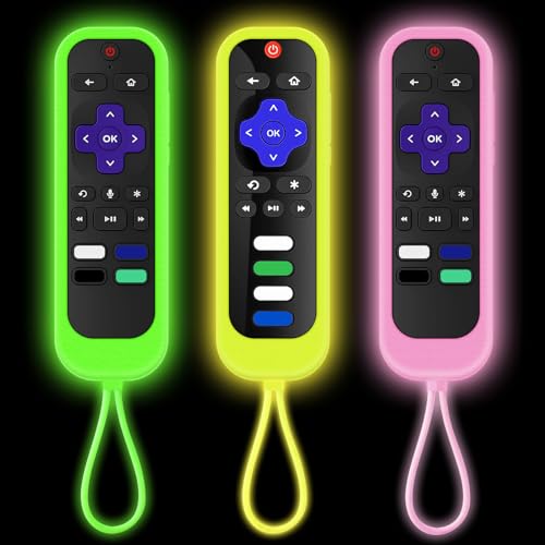 Climberer [3Pack] Climberer Remote Case Cover Compatible with Roku TCL/Hisense roku TV |Sharp Roku TV | Roku Express 4K+，Glow in The Dark Makes it Easy to find (Green Yellow Pink) - Image 1