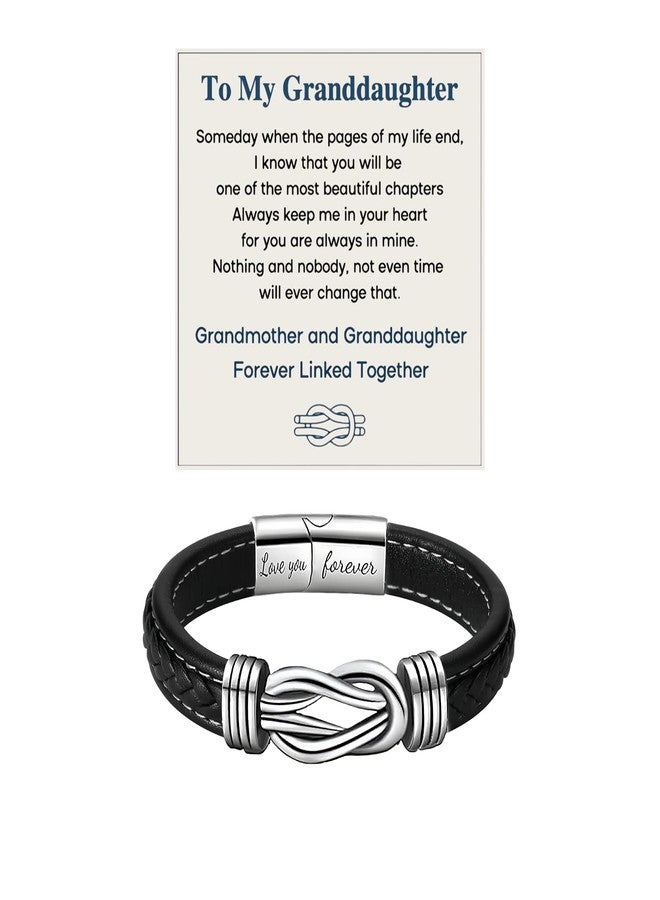 BlingNook Grandmother and Granddaughter Forever Linked Together Braided Leather Bracelet, Infinity Knot Bracelets for Women To My Granddaughter Stainless Steel Engraved Leather Bracelet Jewelry for Birthday Christmas（LYF 19cm） - Image 1