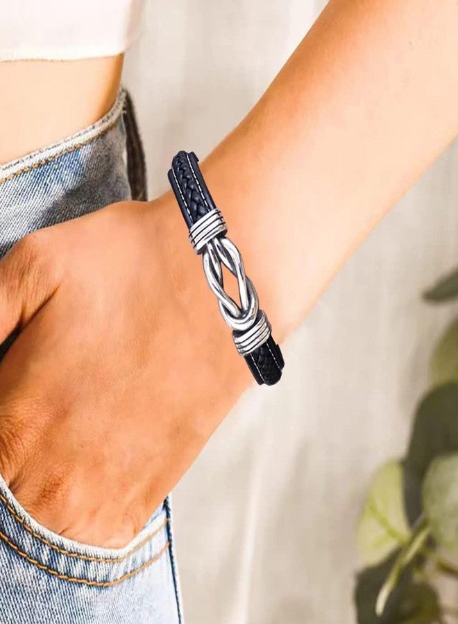 BlingNook Grandmother and Granddaughter Forever Linked Together Braided Leather Bracelet, Infinity Knot Bracelets for Women To My Granddaughter Stainless Steel Engraved Leather Bracelet Jewelry for Birthday Christmas（LYF 19cm） - Image 3