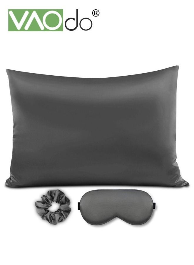 VAOdo - 4PCS Pillowcase for Hair and Skin Vegan Silk Pillowcase Set 2 Satin Pillowcases 1 Eye Mask 1 Scrunchie-Luxury Sleep Set Leopard Black - Image 1