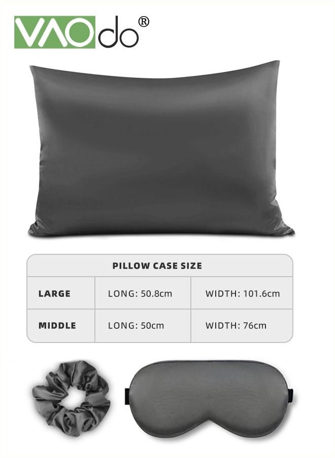 VAOdo - 4PCS Pillowcase for Hair and Skin Vegan Silk Pillowcase Set 2 Satin Pillowcases 1 Eye Mask 1 Scrunchie-Luxury Sleep Set Leopard Black - Image 1