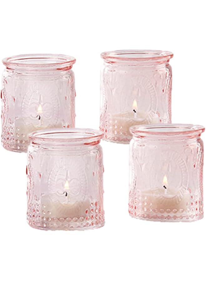 S-TOP Vintage Glass Tea Light Holder (Set of 4), Pink - Image 1