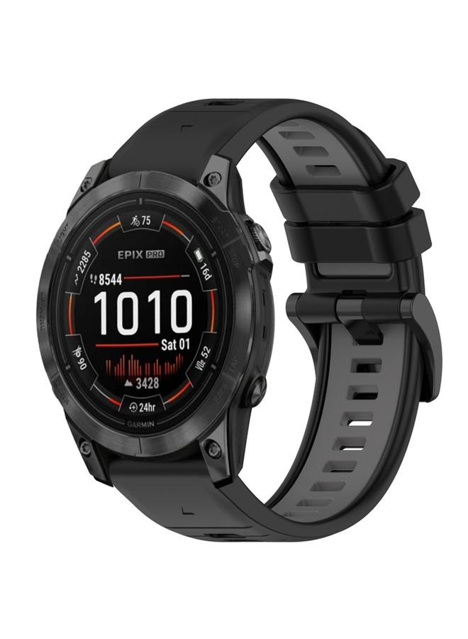 For Garmin Epix Pro 42mm 20mm Sports Two-Color Silicone Watch Band Black & Grey 