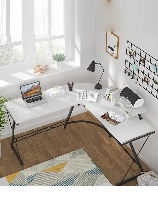 Generic Gaming Desk L Shaped, Computer Corner Desk Home Office Desk Table with Large Monitor Shelf, Study Writing Desk Workstation White 129 x 46 x 74 cm - Image 2