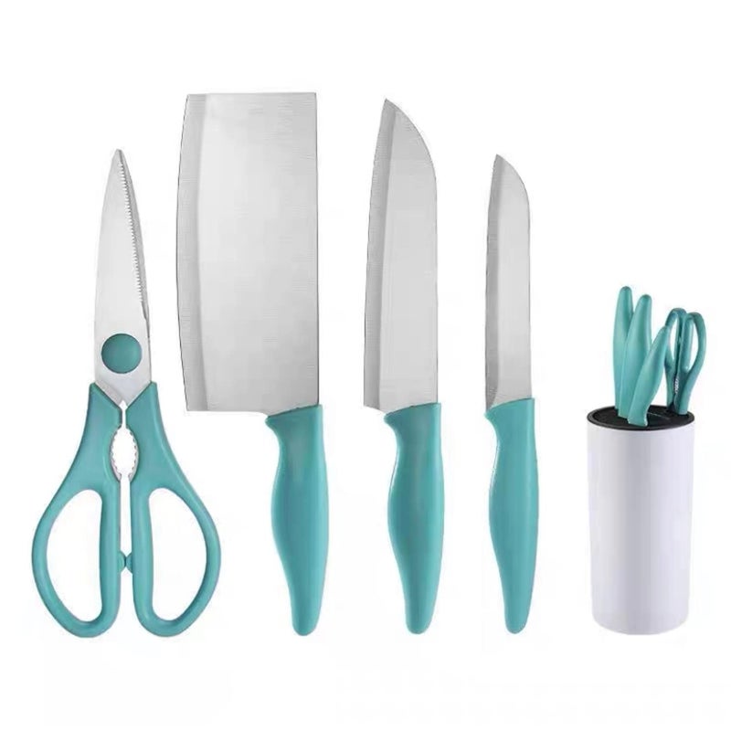 OLWICK 4 Piece Knife Set with Plastic Stand Ultra Sharp Home Kitchen Chef Knife Set Knife and Scissors Made of Special Stainless Steel Blue - Image 1