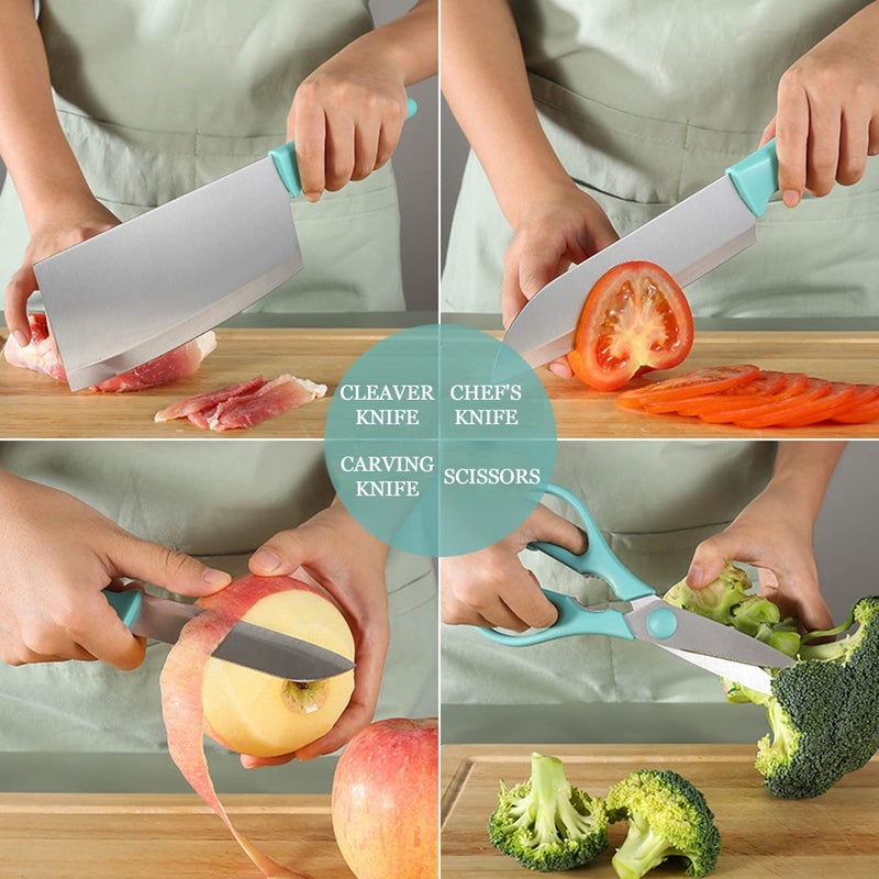 OLWICK 4 Piece Knife Set with Plastic Stand Ultra Sharp Home Kitchen Chef Knife Set Knife and Scissors Made of Special Stainless Steel Blue - Image 3