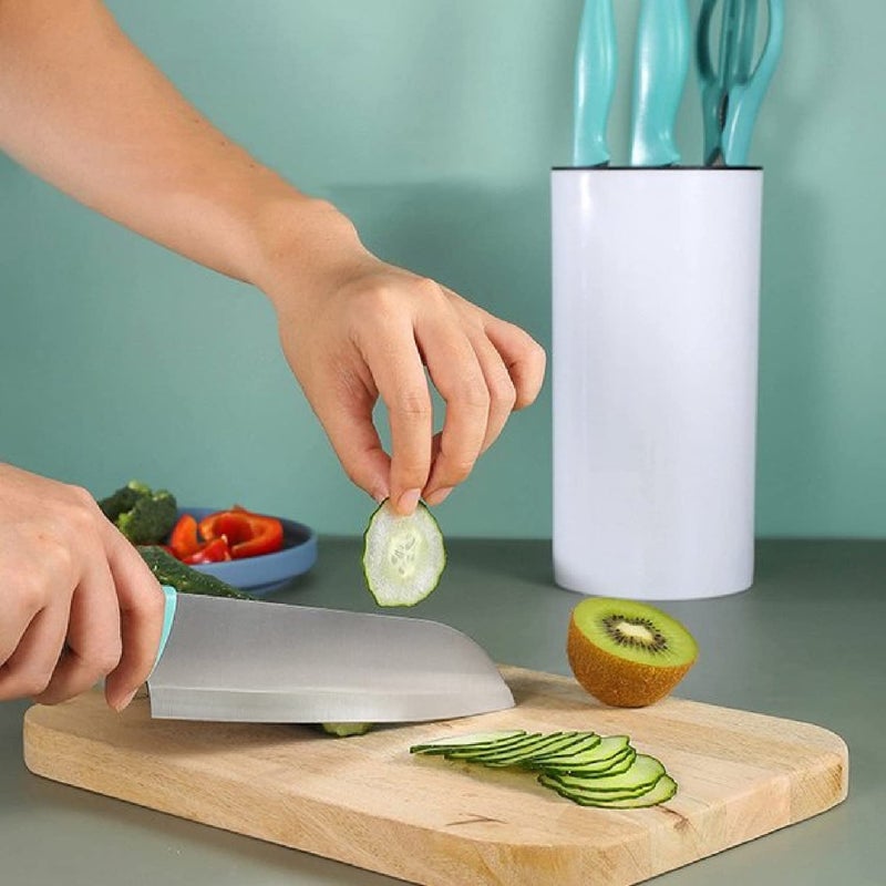 OLWICK 4 Piece Knife Set with Plastic Stand Ultra Sharp Home Kitchen Chef Knife Set Knife and Scissors Made of Special Stainless Steel Blue - Image 2