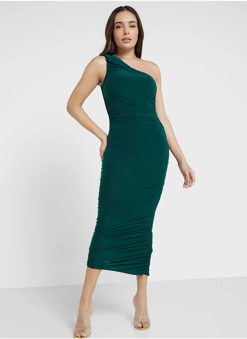 John Zack One Shoulder Ruched Dress