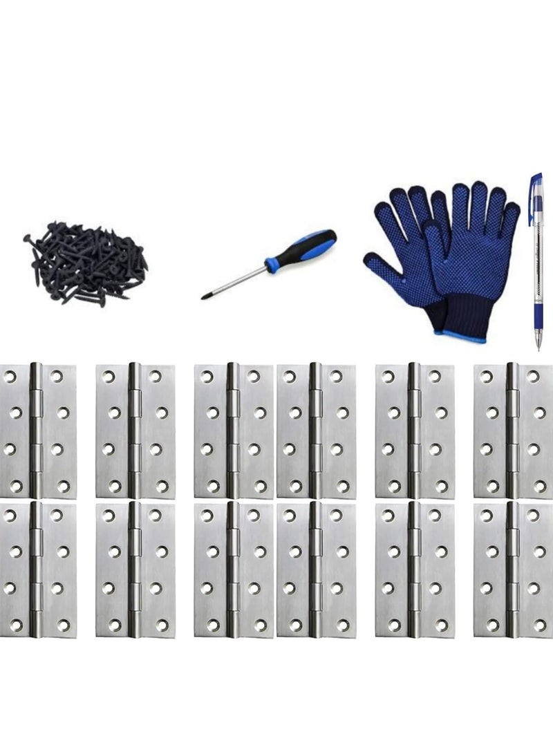 ABBASALI 12Pcs Folding Hinges-Inner Door Butt Hinge with Mounting Screws for Cupboard,Cabinet,Windows JewelleryBox Home Furniture Hardware Cabinets With Screw,MarkerPen,Gloves & Screwdriver (3 inch)  - Image 1