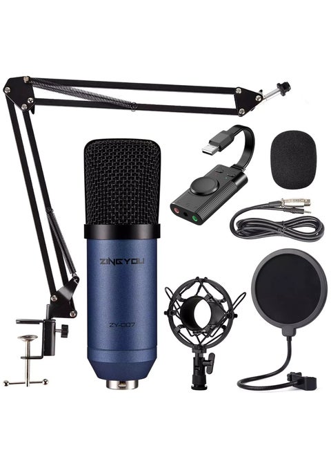 ZY-007 Condenser Microphone + TechRise Sound Card Bundle for Studio Recording & Brocasting