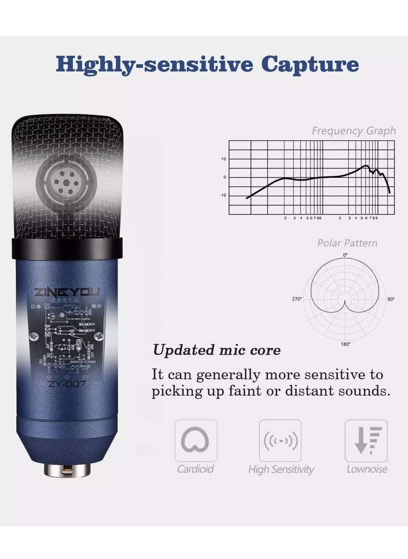ZY-007 Condenser Microphone + TechRise Sound Card Bundle for Studio Recording & Brocasting