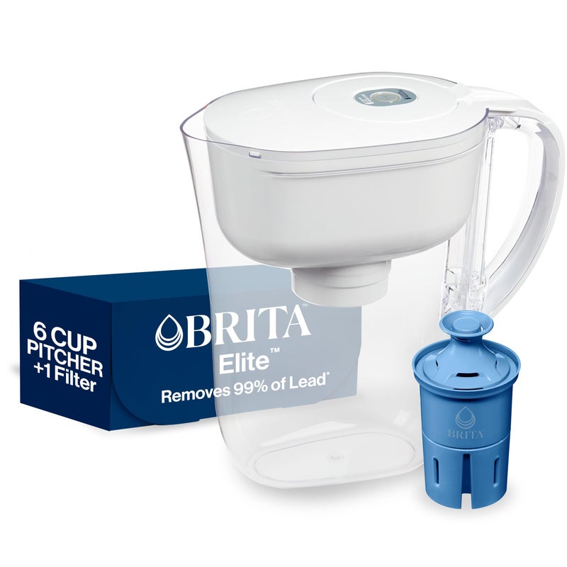 Brita Water Pitcher, Metro Elite Filter, Removes 99% of Lead, Includes 1 Filter, 6-Cup Capacity, White - Image 1