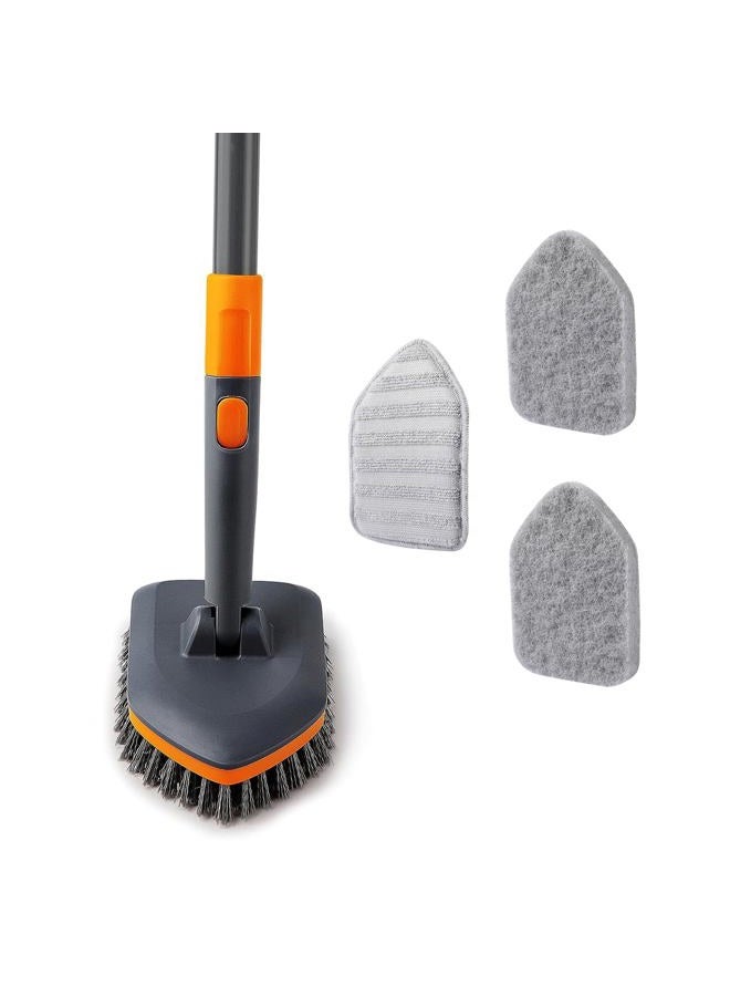 CLEANHOME فرشاة تنظيف حوض الاستحمام مع 3 رؤوس تنظيف مختلفة ومقبض طويل قابل للتمديد بطول 56 بوصة - فرشاة تنظيف بدون خدش للاستحمام لتنظيف الحمام والمطبخ والمرحاض والجدران وحوض الاستحمام والحوض، رمادي - Image 1