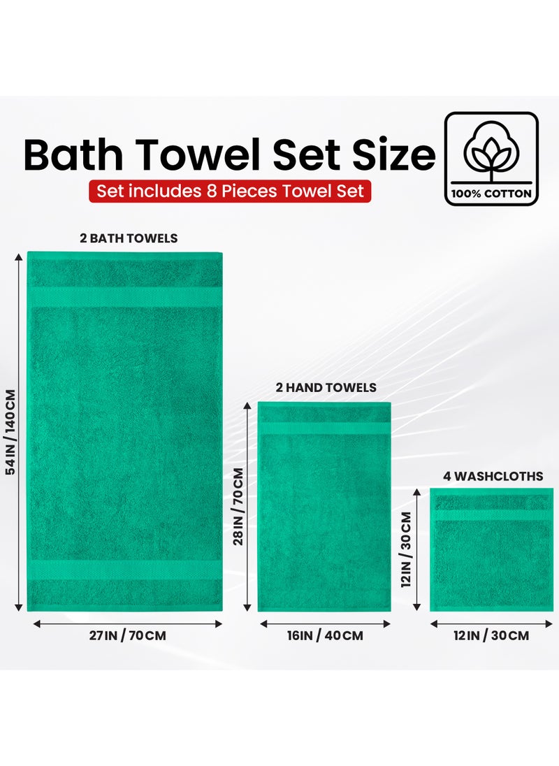 Infinitee Xclusives Premium Green Bath Towels Set - [Pack of 8] 100% Cotton Highly Absorbent 2 Bath Towels, 2 Hand Towels and 4 Washcloths - Luxury Hotel & Spa Quality Bath Towels for Bathroom by Infinitee Xclusives  - Image 4