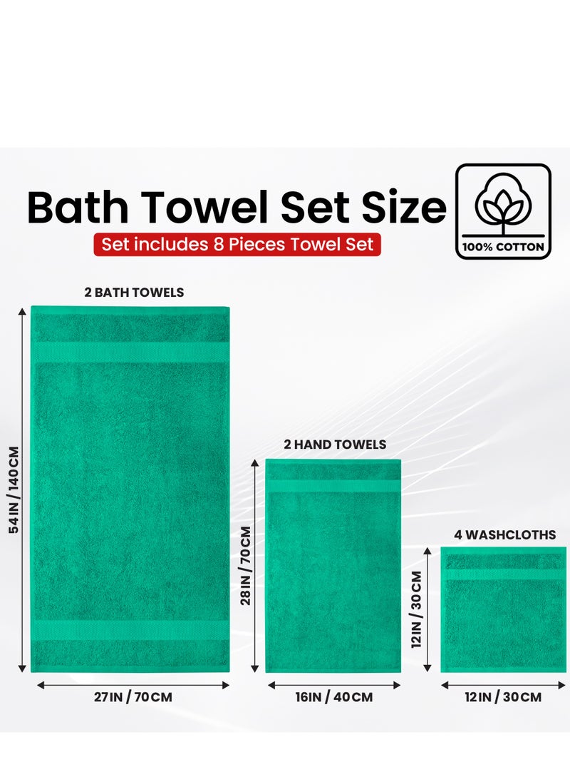 Infinitee Xclusives Premium Green Bath Towels Set - [Pack of 8] 100% Cotton Highly Absorbent 2 Bath Towels, 2 Hand Towels and 4 Washcloths - Luxury Hotel & Spa Quality Bath Towels for Bathroom by Infinitee Xclusives  - Image 3