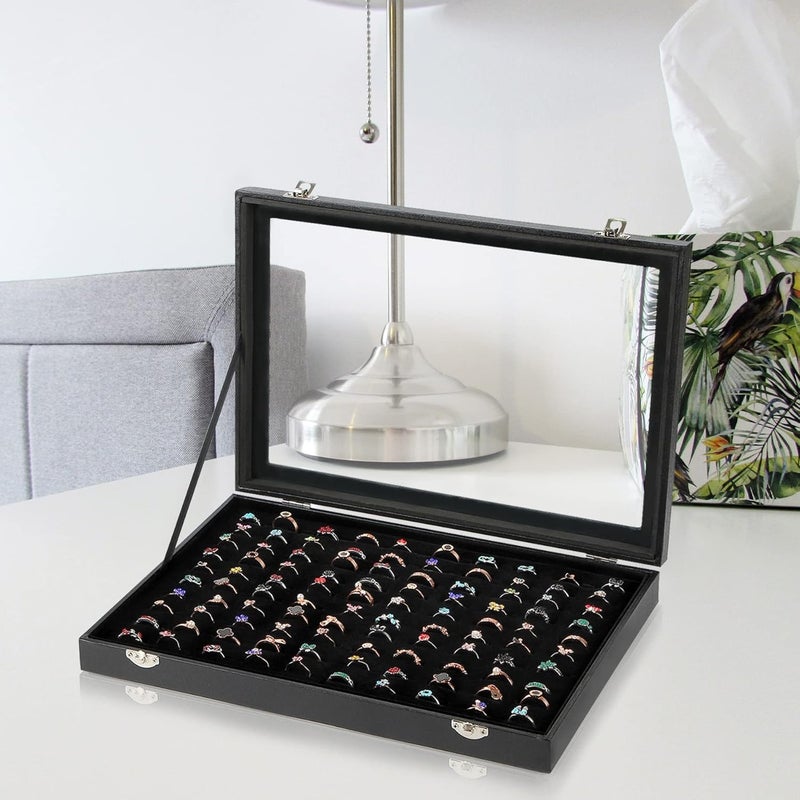 Siveit Ring Display Case Organizer Box with Transparent Lid, Ring Holder Showcase For Store Display Jewelry Show Home, Ring Organizer For Jewelry Rings, Studs Earrings (100 Slot, Black) - Image 5
