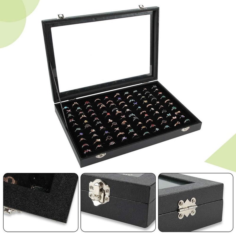 Siveit Ring Display Case Organizer Box with Transparent Lid, Ring Holder Showcase For Store Display Jewelry Show Home, Ring Organizer For Jewelry Rings, Studs Earrings (100 Slot, Black) - Image 3