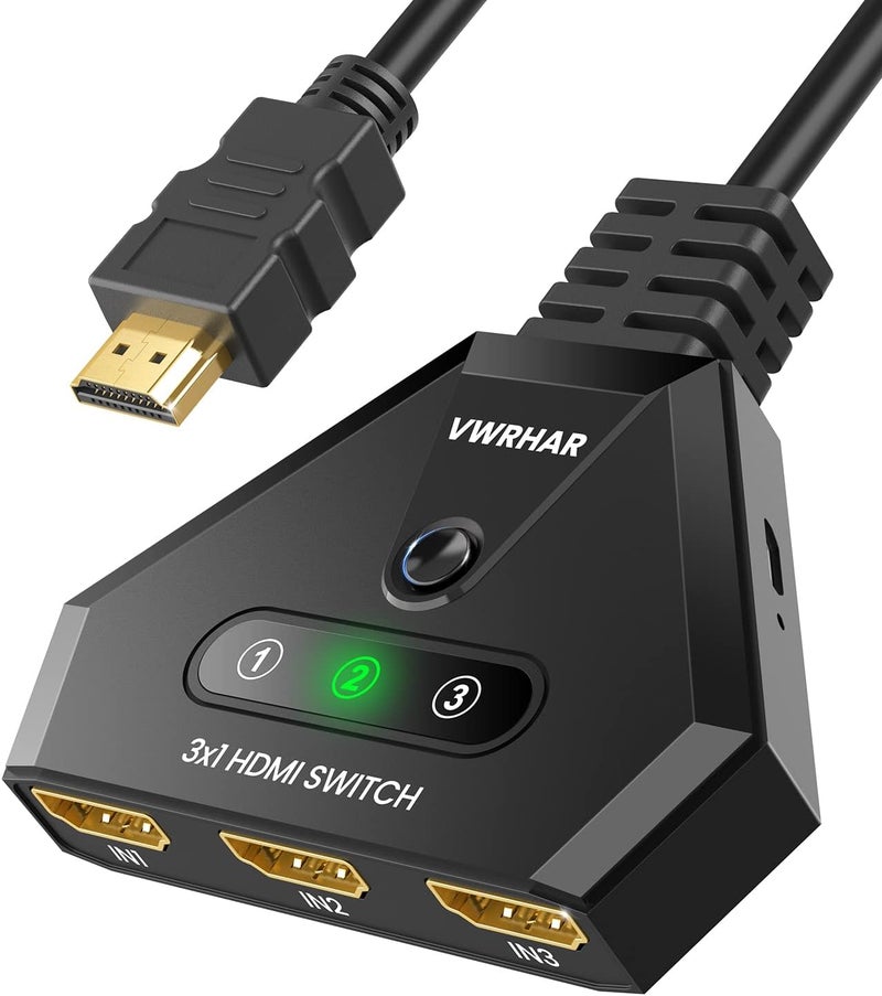 محول HDMI، محول HDMI 4K 60Hz 3 مدخلات ومخرج واحد، متعدد HDMI مع كابل عالي السرعة، محول HDMI 2.1 UHD/3D/4K للتلفزيون Fire Stick، PS5، Sky Box، X Box، أجهزة ألعاب، DVD، الكمبيوتر، Roku إلخ. - Image 1