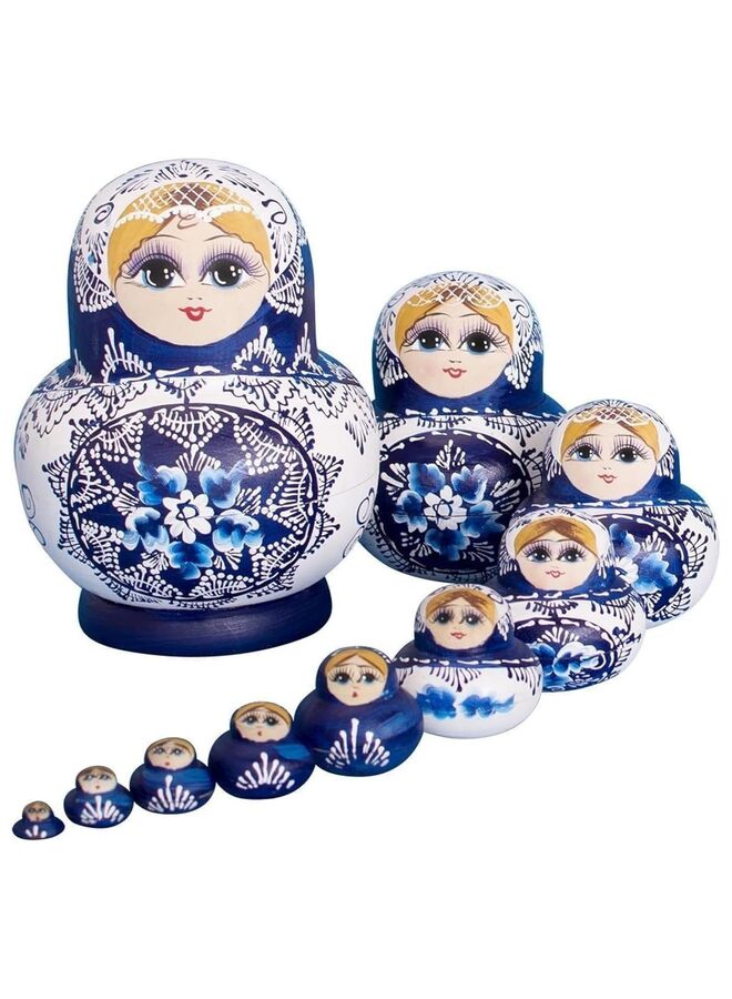 مجموعة دمى التعشيش الروسية الخشبية ماتريوشكا المكونة من 10 قطع مصنوعة يدويًا للأطفال والكبار وعيد الفصح وعيد الأم وأعياد الميلاد والكريسماس وعيد الهالوين وديكور غرفة المنزل هدية (أحمر) - Image 1