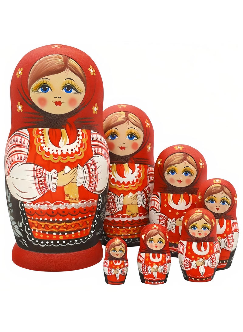مجموعة دمى التعشيش الروسية الخشبية ماتريوشكا المكونة من 10 قطع مصنوعة يدويًا للأطفال والكبار وعيد الفصح وعيد الأم وأعياد الميلاد والكريسماس وعيد الهالوين وديكور غرفة المنزل هدية (أحمر) - Image 1