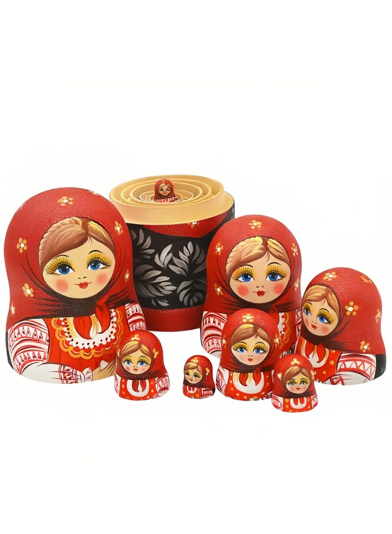 مجموعة دمى التعشيش الروسية الخشبية ماتريوشكا المكونة من 10 قطع مصنوعة يدويًا للأطفال والكبار وعيد الفصح وعيد الأم وأعياد الميلاد والكريسماس وعيد الهالوين وديكور غرفة المنزل هدية (أحمر) - Image 2