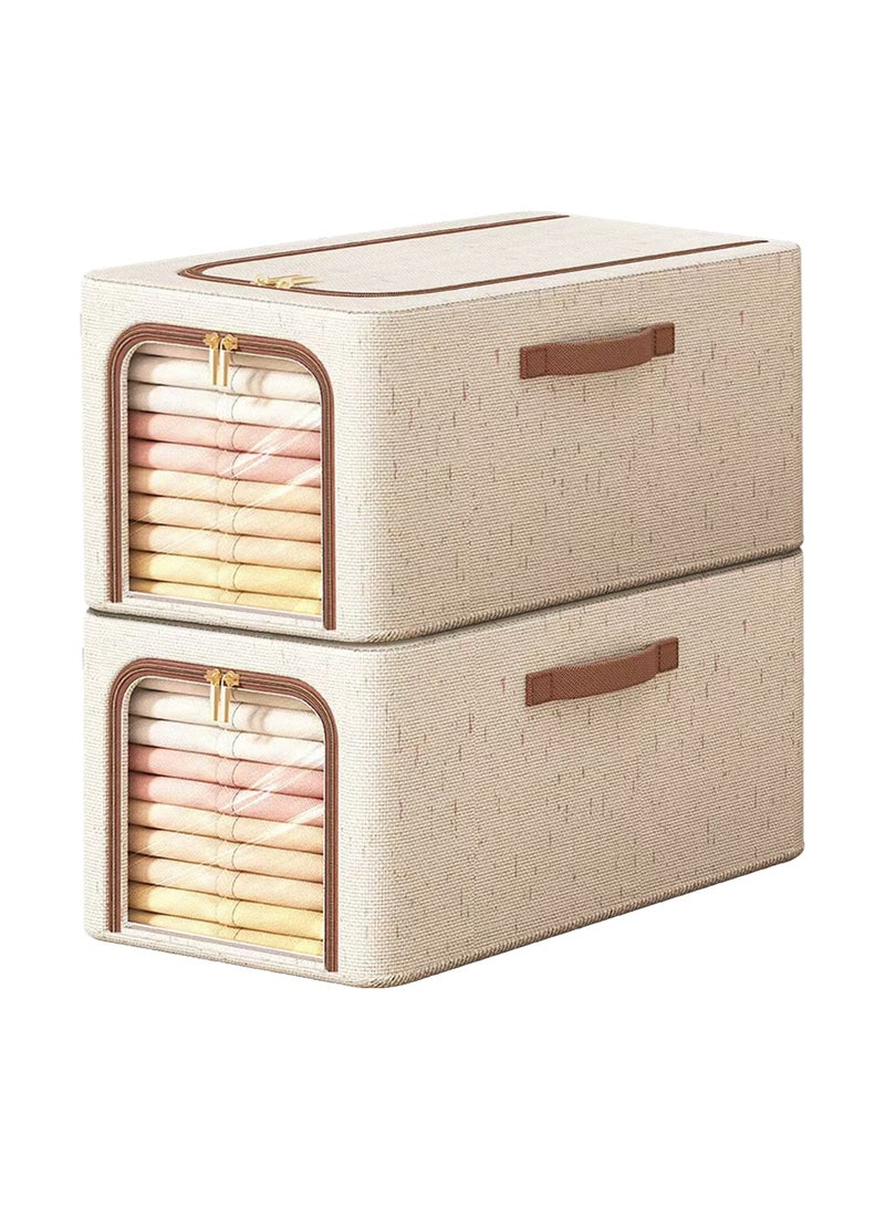 2 pcs Foldable Storage Box with Windows, Closet Storage with Zipper Closure, Extra Large Storage Organizer with Lid, Cloth Organizer Box, Steel Frame Stable and Durable, Extra Large Capacity, Washable, Reusable & Clothes Organizer Space-Saving for Home Office Car Trunk - Image 1
