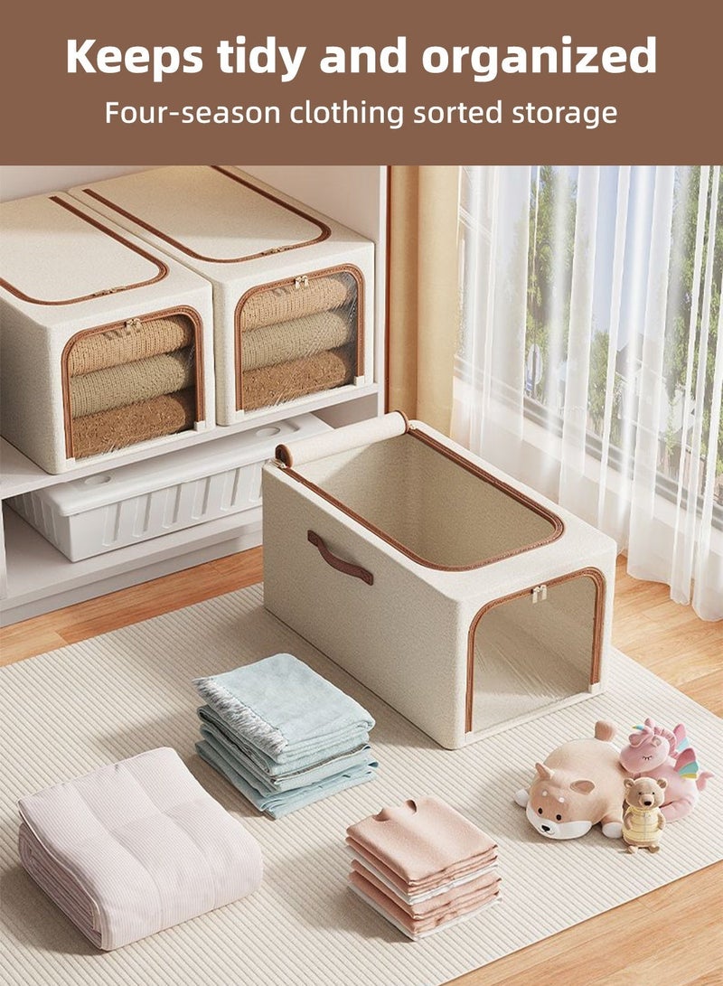 2 pcs Foldable Storage Box with Windows, Closet Storage with Zipper Closure, Extra Large Storage Organizer with Lid, Cloth Organizer Box, Steel Frame Stable and Durable, Extra Large Capacity, Washable, Reusable & Clothes Organizer Space-Saving for Home Office Car Trunk - Image 2