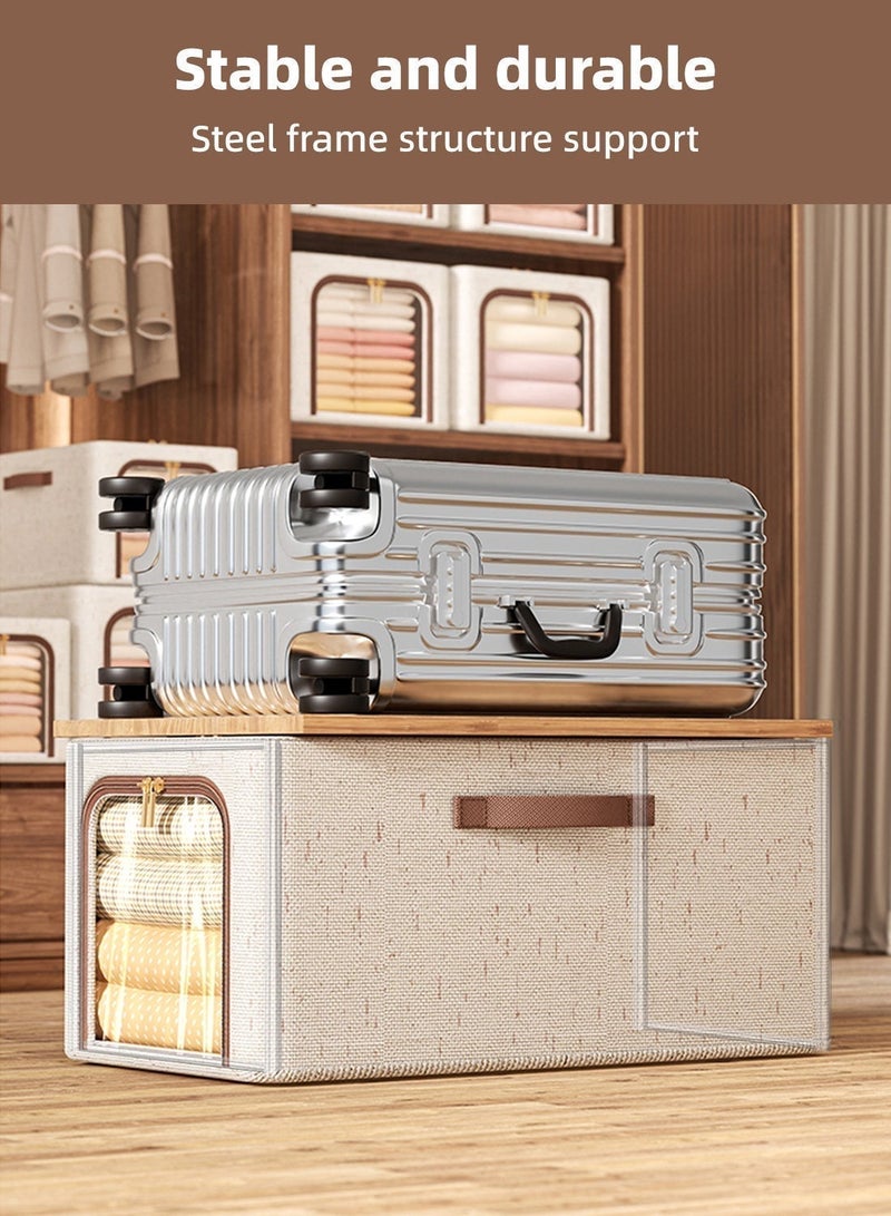 2 Pcs Foldable Storage Box with Windows, Closet Storage with Zipper Closure, Extra Large Storage Organizer with Lid, Cloth Organizer Box, Steel Frame Stable and Durable, Extra Large Capacity, Washable, Reusable & Clothes Organizer Space-Saving for Home Office Car Trunk - Image 5