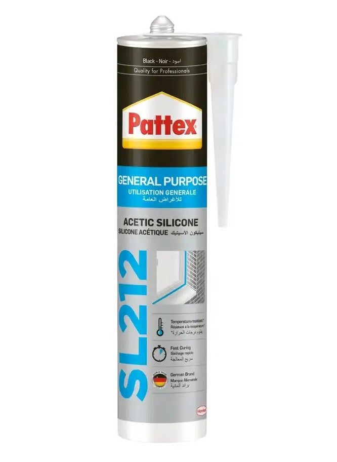 Pattex General Purpose Acetic Silicone Sealant For Indoor And Outdoor, SL 212-280ml Black  - Image 1